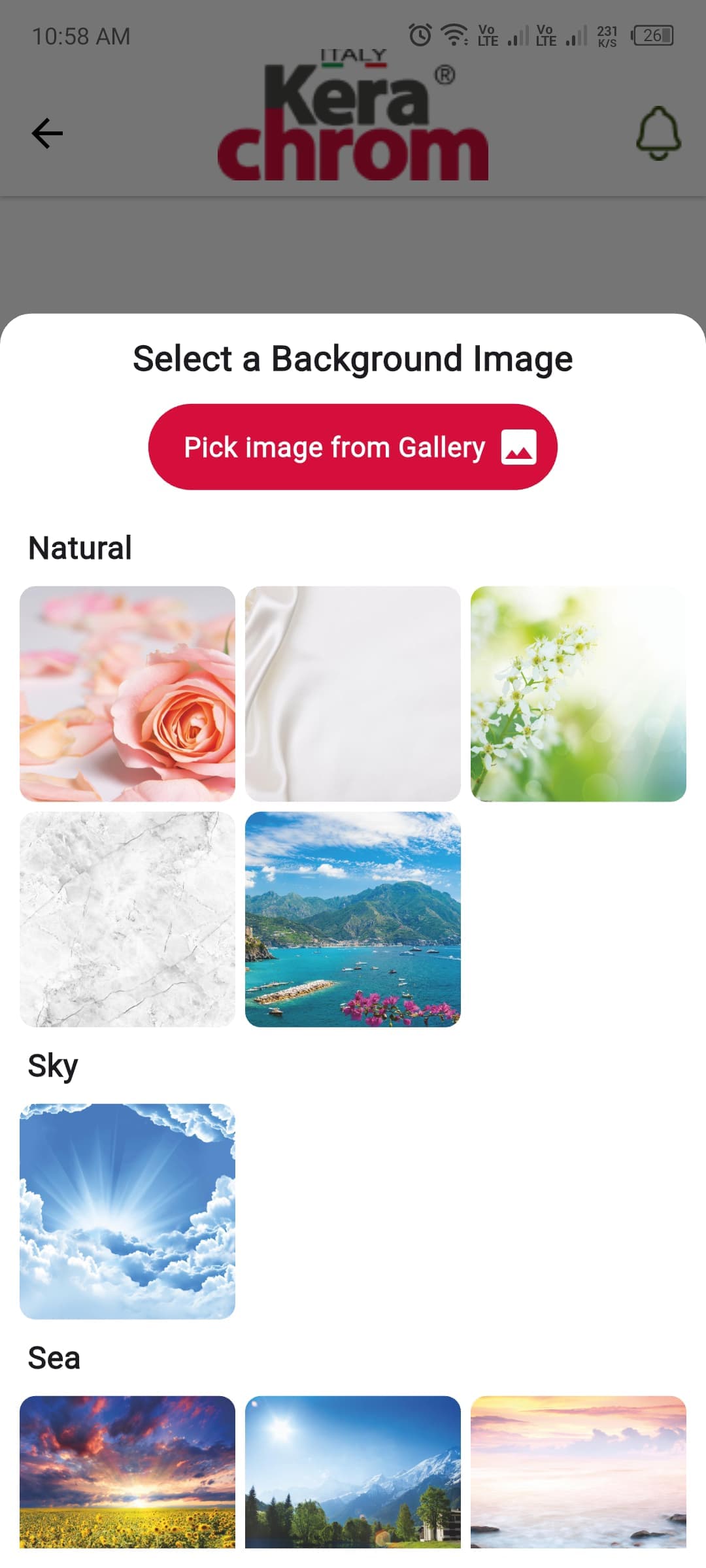 select background mobile app screen